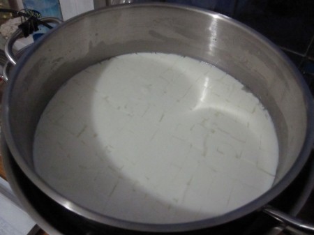 Chevrotin - the curd after its first cut. The curd is cut repeatably until it is around corn sized. this helps drive out the moisture and hence create a firm cheese.