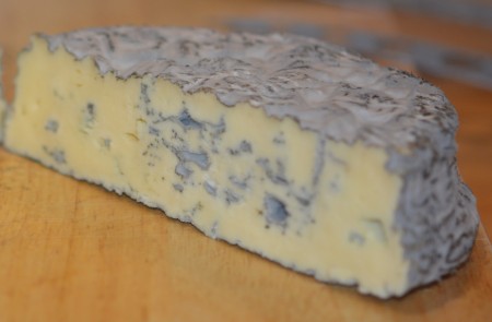 Closeup of the blue vein cheese after 6 weeks of aging.